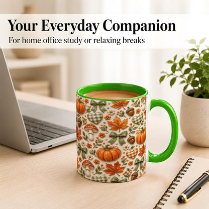 #pl[11oz|Green] Harvest Pumpkin Coffee Mug, Maple Bow Mug, Ceramic Cup