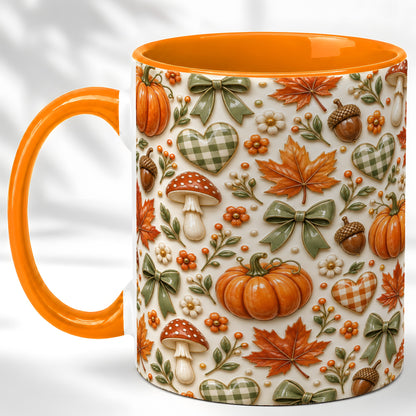 #pl[11oz|Orange] Harvest Pumpkin Coffee Mug, Maple Bow Mug, Ceramic Cup