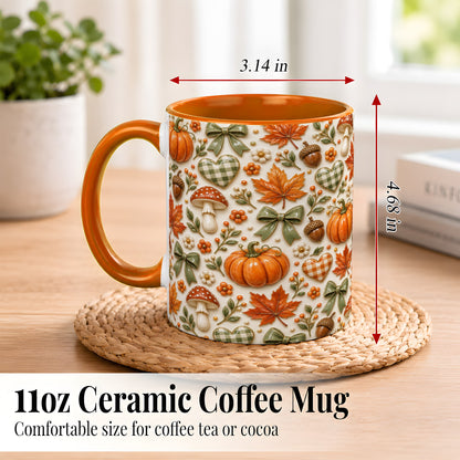 #pl[11oz|Orange] Harvest Pumpkin Coffee Mug, Maple Bow Mug, Ceramic Cup