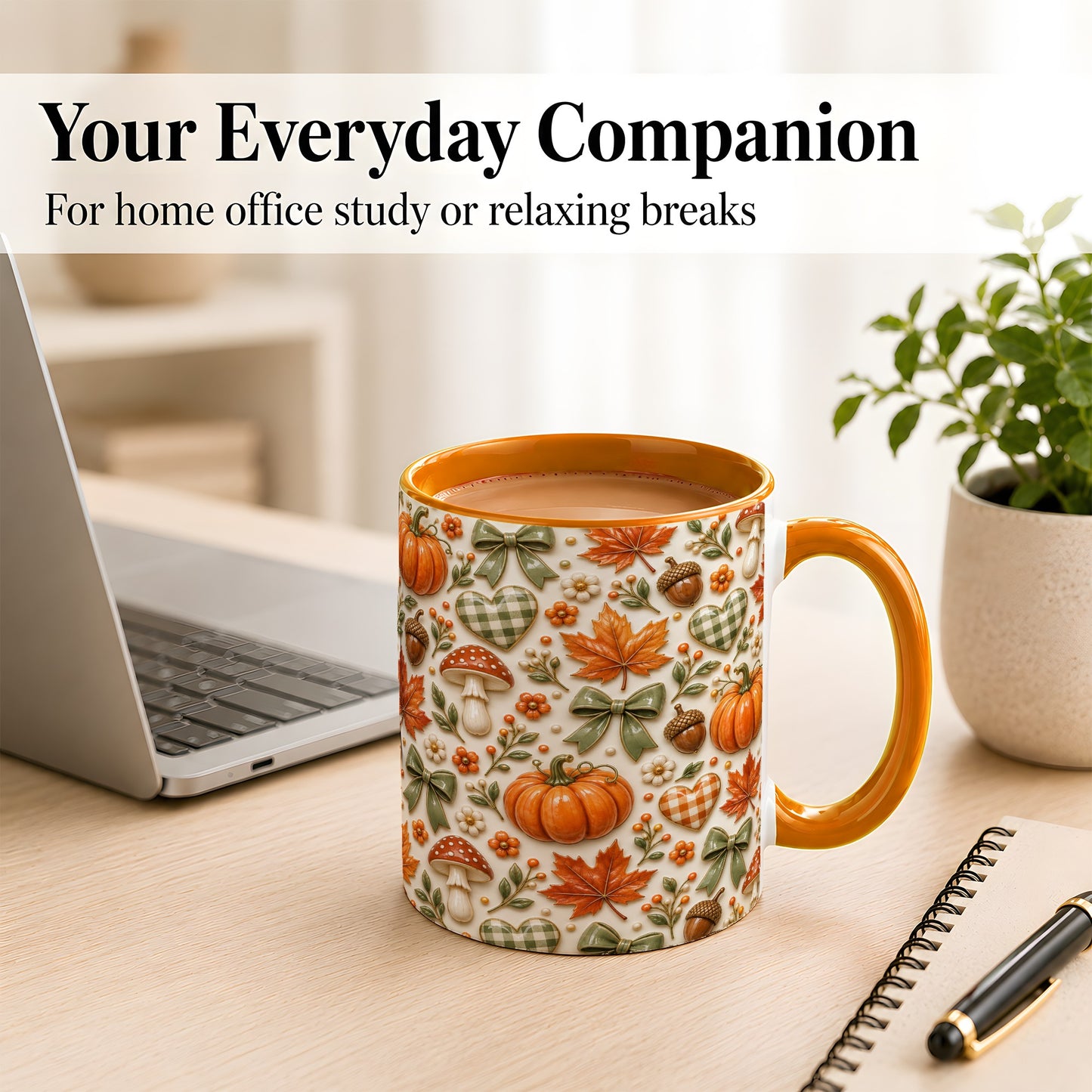 #pl[11oz|Orange] Harvest Pumpkin Coffee Mug, Maple Bow Mug, Ceramic Cup
