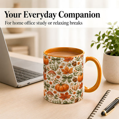 #pl[11oz|Orange] Harvest Pumpkin Coffee Mug, Maple Bow Mug, Ceramic Cup