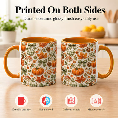 #pl[11oz|Orange] Harvest Pumpkin Coffee Mug, Maple Bow Mug, Ceramic Cup