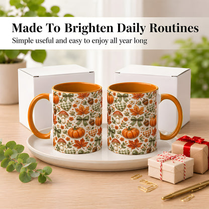 #pl[11oz|Orange] Harvest Pumpkin Coffee Mug, Maple Bow Mug, Ceramic Cup