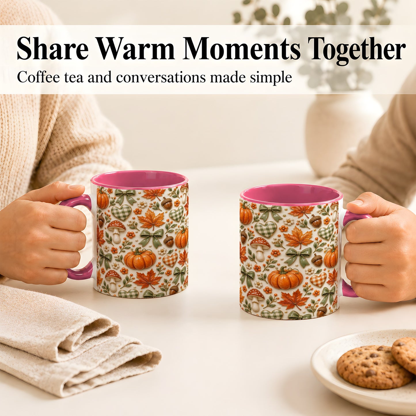 #pl[11oz|Pink] Harvest Pumpkin Coffee Mug, Maple Bow Mug, Ceramic Cup