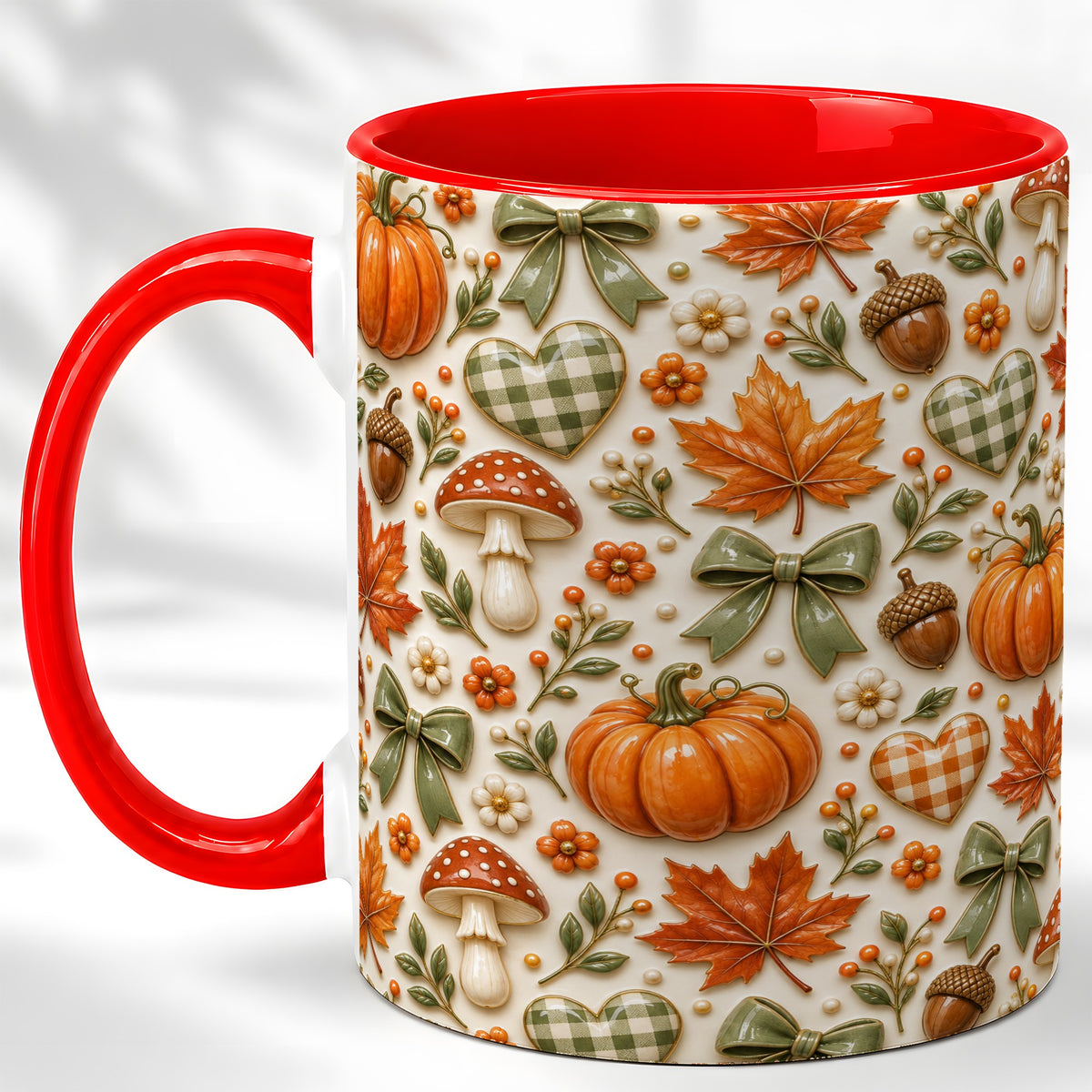 Harvest Pumpkin Coffee Mug, Maple Bow Mug, Ceramic Cup