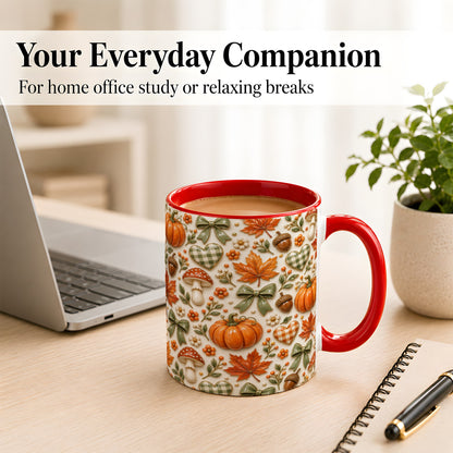 #pl[11oz|Red] Harvest Pumpkin Coffee Mug, Maple Bow Mug, Ceramic Cup