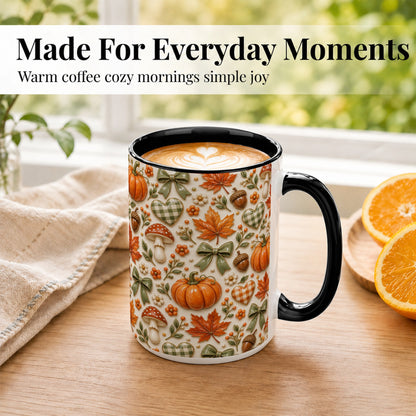 #pl[15oz|Black] Harvest Pumpkin Coffee Mug, Maple Bow Mug, Ceramic Cup