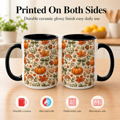 #pl[15oz|Black] Harvest Pumpkin Coffee Mug, Maple Bow Mug, Ceramic Cup