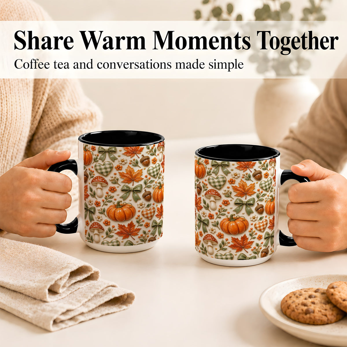 #pl[15oz|Black] Harvest Pumpkin Coffee Mug, Maple Bow Mug, Ceramic Cup