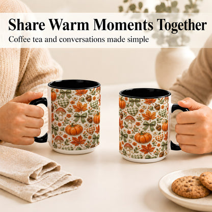 #pl[15oz|Black] Harvest Pumpkin Coffee Mug, Maple Bow Mug, Ceramic Cup