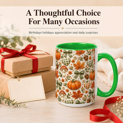 #pl[15oz|Green] Harvest Pumpkin Coffee Mug, Maple Bow Mug, Ceramic Cup