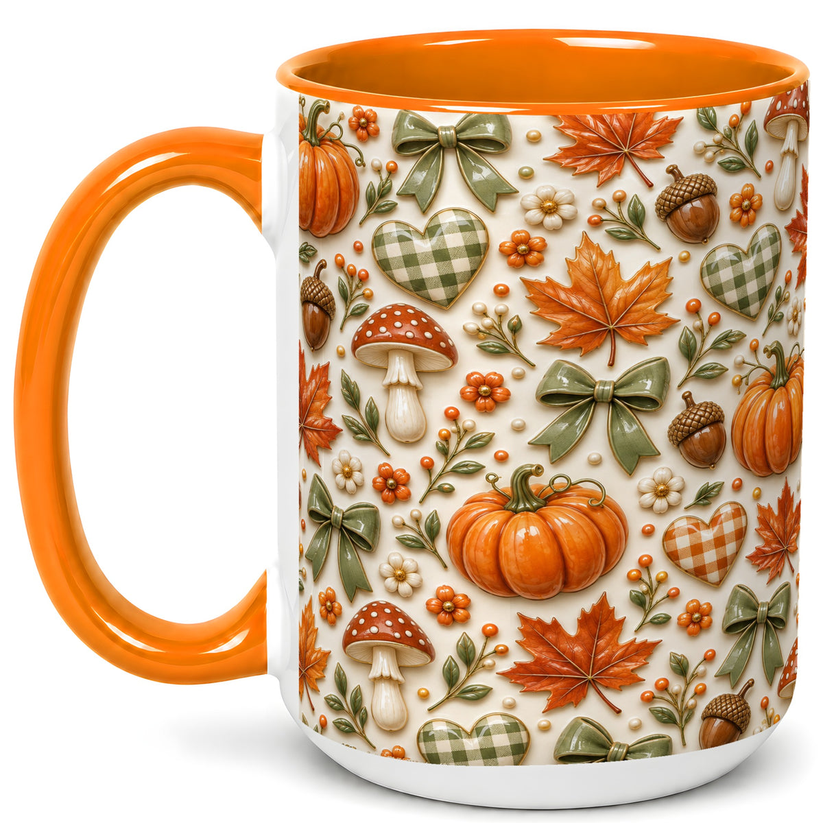 #pl[15oz|Orange] Harvest Pumpkin Coffee Mug, Maple Bow Mug, Ceramic Cup