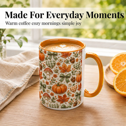 #pl[15oz|Orange] Harvest Pumpkin Coffee Mug, Maple Bow Mug, Ceramic Cup