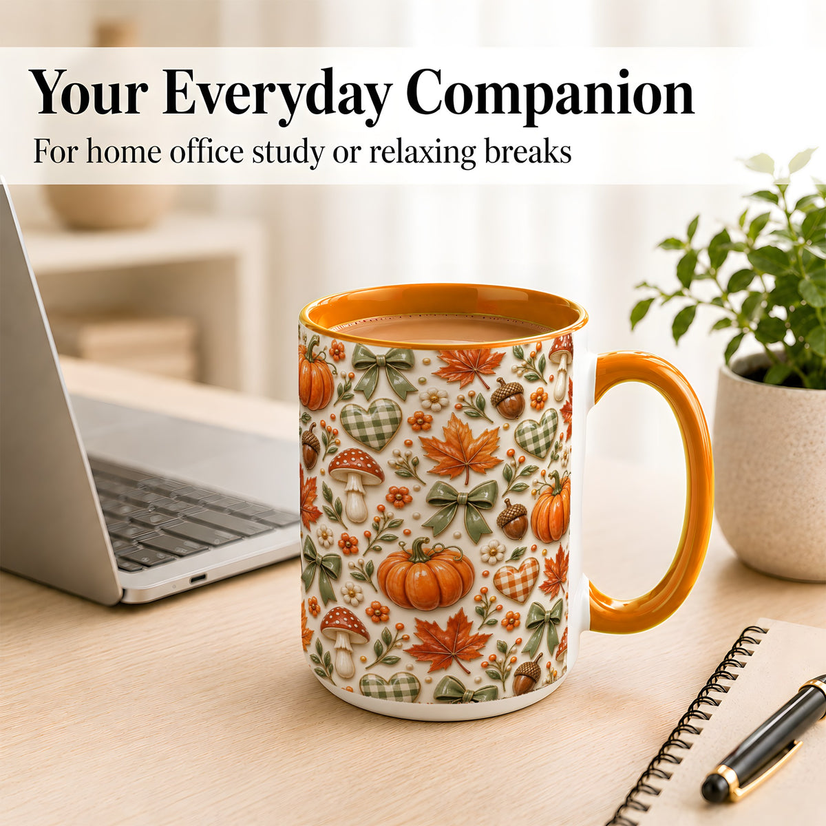 #pl[15oz|Orange] Harvest Pumpkin Coffee Mug, Maple Bow Mug, Ceramic Cup