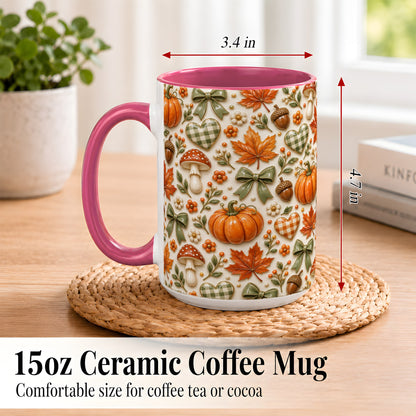 #pl[15oz|Pink] Harvest Pumpkin Coffee Mug, Maple Bow Mug, Ceramic Cup