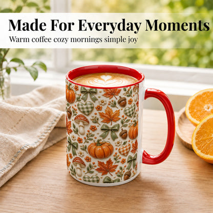 #pl[15oz|Red] Harvest Pumpkin Coffee Mug, Maple Bow Mug, Ceramic Cup