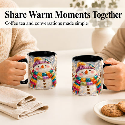 #pl[11oz|Black] Jewel Tone Snowman Coffee Mug, Winter Bird Mug, Ceramic Cup
