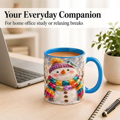 #pl[11oz|Blue] Jewel Tone Snowman Coffee Mug, Winter Bird Mug, Ceramic Cup