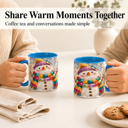 #pl[11oz|Blue] Jewel Tone Snowman Coffee Mug, Winter Bird Mug, Ceramic Cup