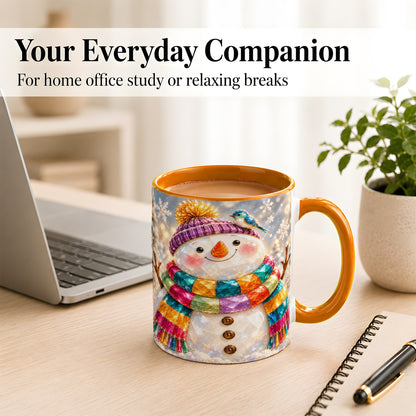 #pl[11oz|Orange] Jewel Tone Snowman Coffee Mug, Winter Bird Mug, Ceramic Cup