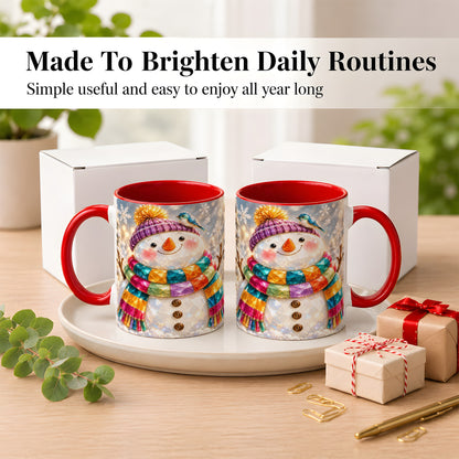 #pl[11oz|Red] Jewel Tone Snowman Coffee Mug, Winter Bird Mug, Ceramic Cup