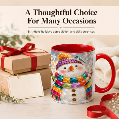 #pl[11oz|Red] Jewel Tone Snowman Coffee Mug, Winter Bird Mug, Ceramic Cup