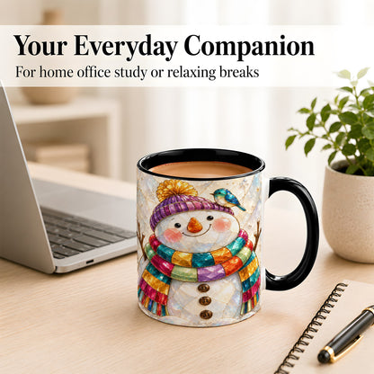 #pl[11oz|Black] Rainbow Snowman Coffee Mug, Winter Bird Mug, Ceramic Cup