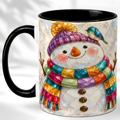 #pl[11oz|Black] Rainbow Snowman Coffee Mug, Winter Bird Mug, Ceramic Cup