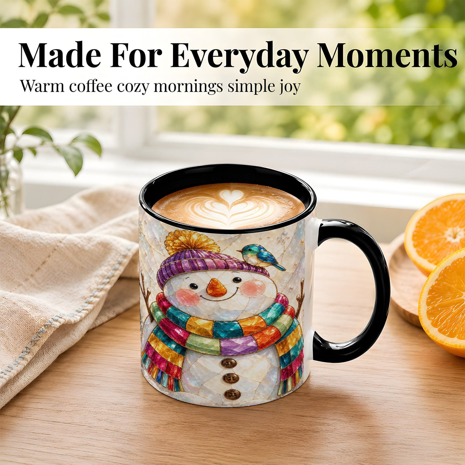 #pl[11oz|Black] Rainbow Snowman Coffee Mug, Winter Bird Mug, Ceramic Cup