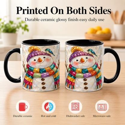 #pl[11oz|Black] Rainbow Snowman Coffee Mug, Winter Bird Mug, Ceramic Cup