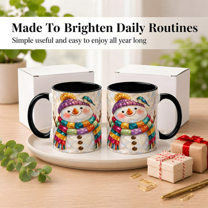 #pl[11oz|Black] Rainbow Snowman Coffee Mug, Winter Bird Mug, Ceramic Cup
