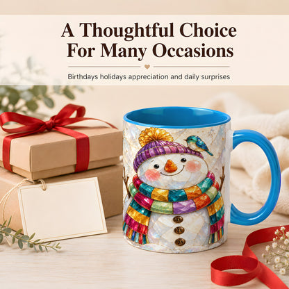 #pl[11oz|Blue] Rainbow Snowman Coffee Mug, Winter Bird Mug, Ceramic Cup