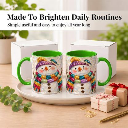 #pl[11oz|Green] Rainbow Snowman Coffee Mug, Winter Bird Mug, Ceramic Cup