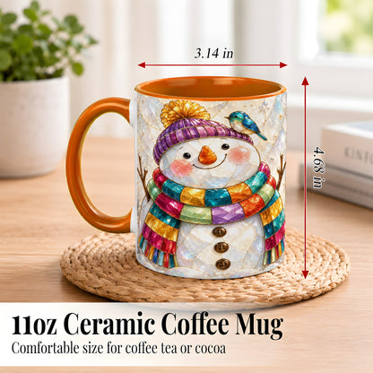 #pl[11oz|Orange] Rainbow Snowman Coffee Mug, Winter Bird Mug, Ceramic Cup