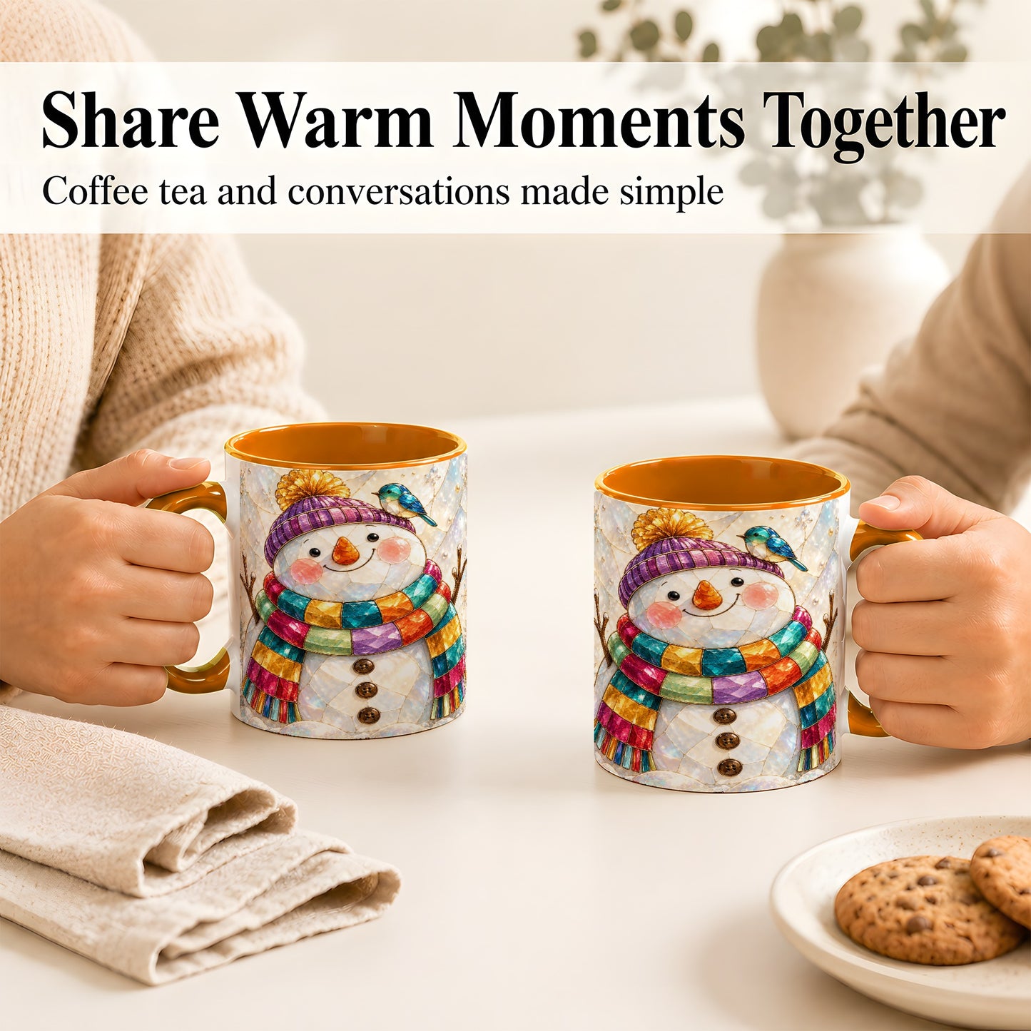 #pl[11oz|Orange] Rainbow Snowman Coffee Mug, Winter Bird Mug, Ceramic Cup