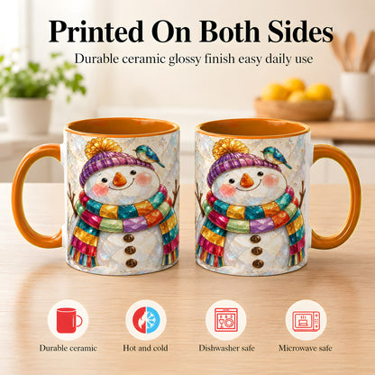 #pl[11oz|Orange] Rainbow Snowman Coffee Mug, Winter Bird Mug, Ceramic Cup