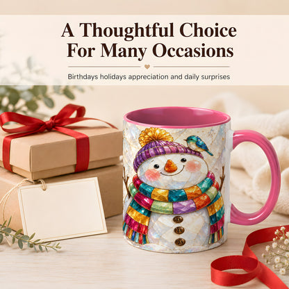 #pl[11oz|Pink] Rainbow Snowman Coffee Mug, Winter Bird Mug, Ceramic Cup
