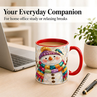 #pl[11oz|Red] Rainbow Snowman Coffee Mug, Winter Bird Mug, Ceramic Cup
