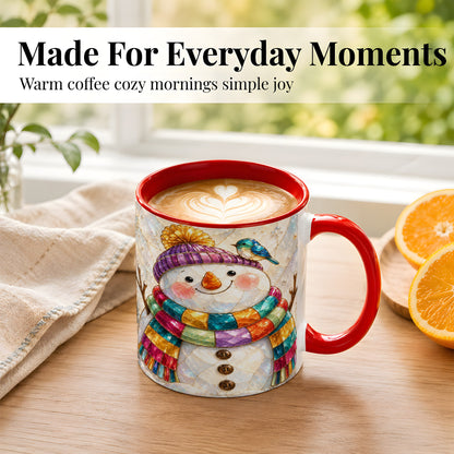 #pl[11oz|Red] Rainbow Snowman Coffee Mug, Winter Bird Mug, Ceramic Cup
