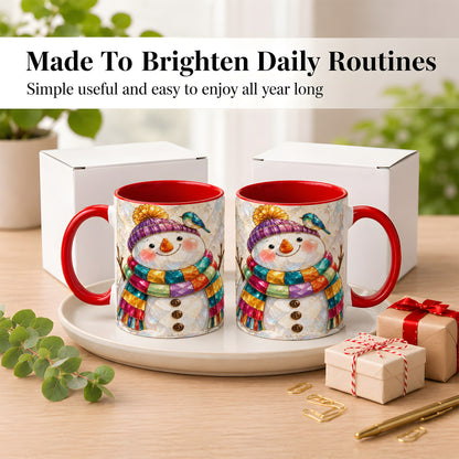 #pl[11oz|Red] Rainbow Snowman Coffee Mug, Winter Bird Mug, Ceramic Cup