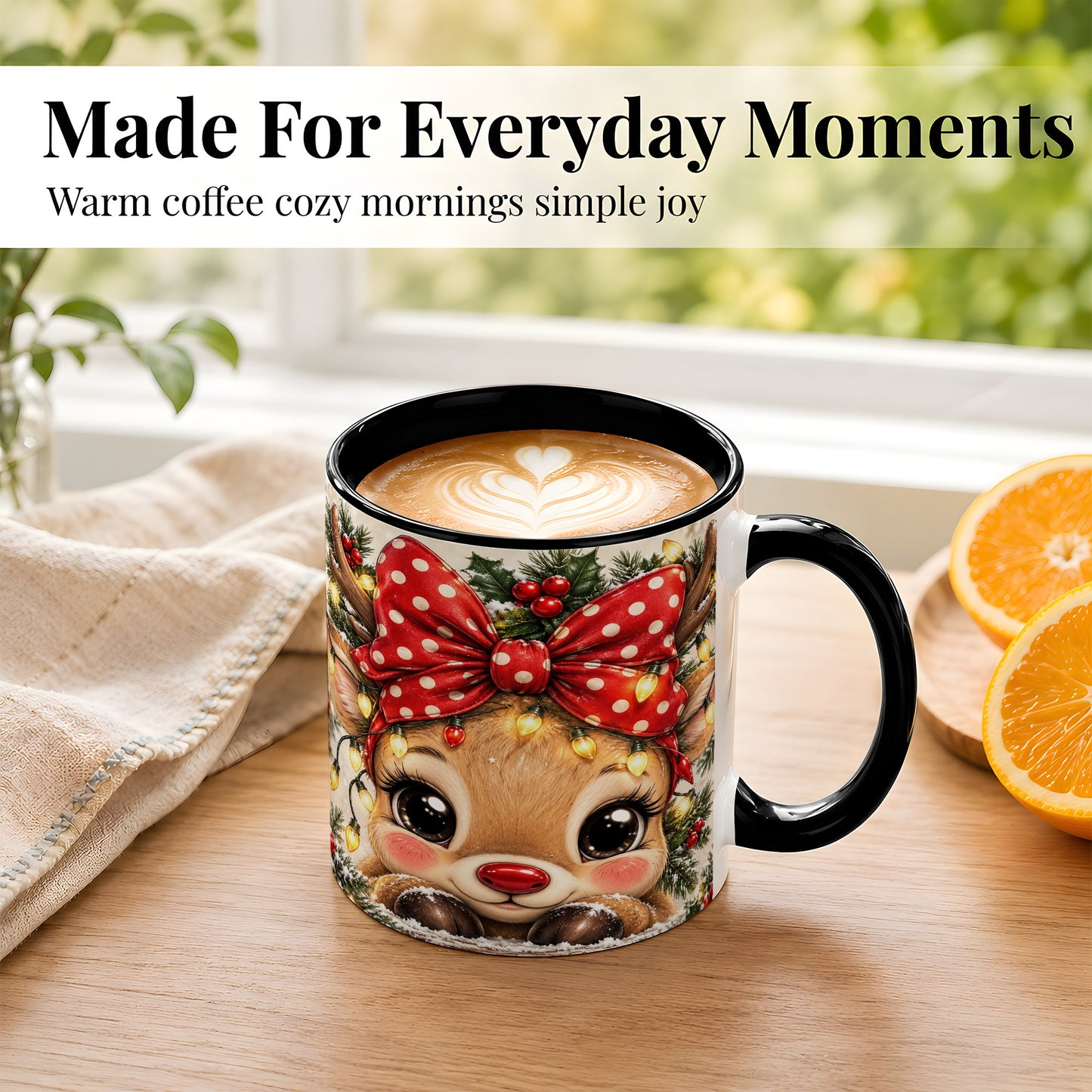 #pl[11oz|Black] Cute Christmas Reindeer Coffee Mug, Holiday Deer Mug, Ceramic Cup