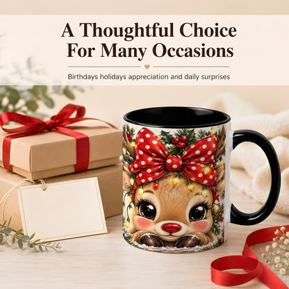#pl[11oz|Black] Cute Christmas Reindeer Coffee Mug, Holiday Deer Mug, Ceramic Cup