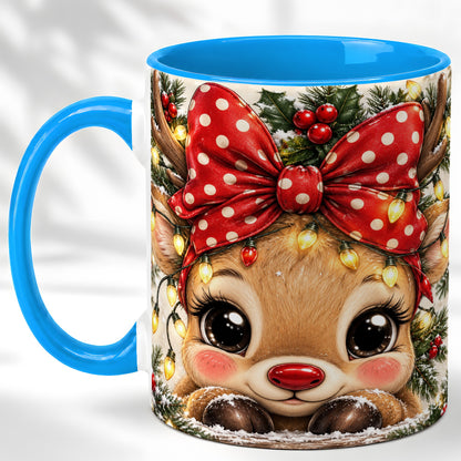 #pl[11oz|Blue] Cute Christmas Reindeer Coffee Mug, Holiday Deer Mug, Ceramic Cup