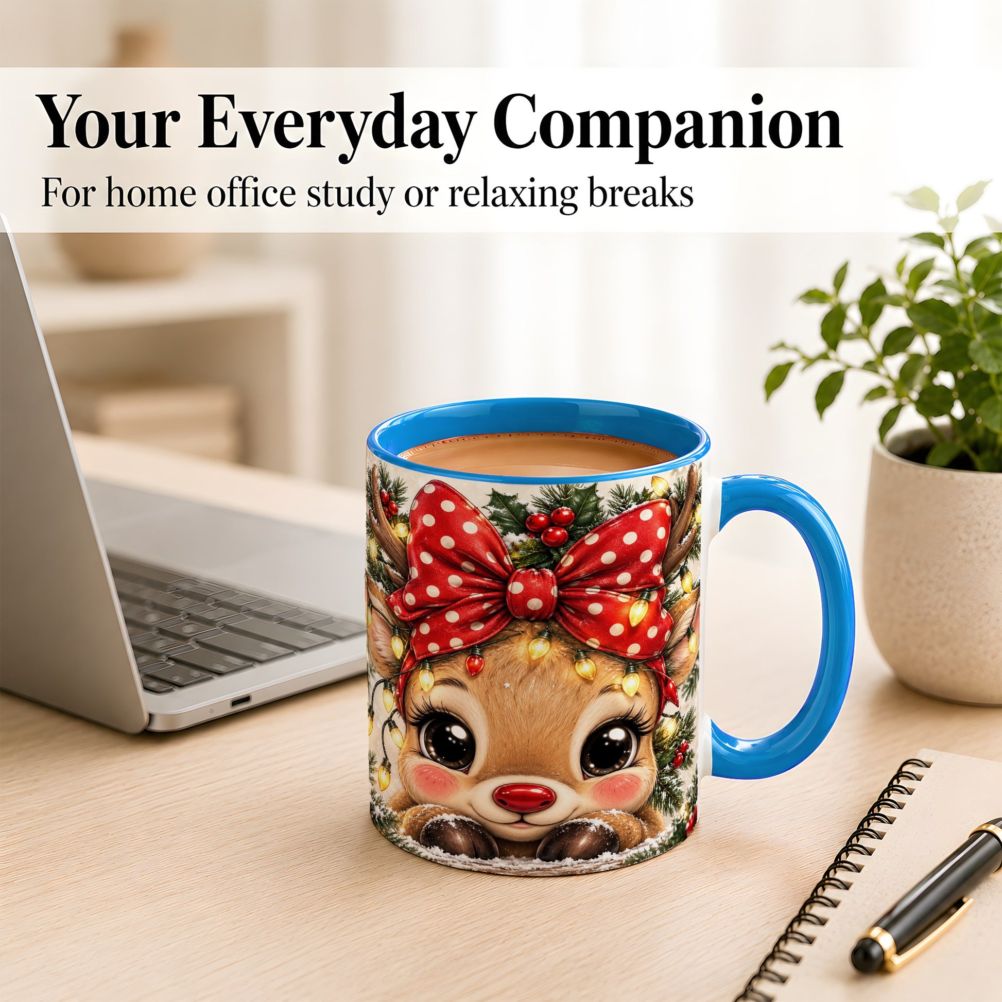 #pl[11oz|Blue] Cute Christmas Reindeer Coffee Mug, Holiday Deer Mug, Ceramic Cup