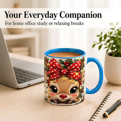 #pl[11oz|Blue] Cute Christmas Reindeer Coffee Mug, Holiday Deer Mug, Ceramic Cup