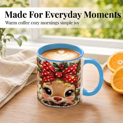 #pl[11oz|Blue] Cute Christmas Reindeer Coffee Mug, Holiday Deer Mug, Ceramic Cup
