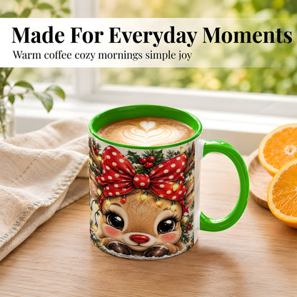 #pl[11oz|Green] Cute Christmas Reindeer Coffee Mug, Holiday Deer Mug, Ceramic Cup