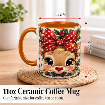 #pl[11oz|Orange] Cute Christmas Reindeer Coffee Mug, Holiday Deer Mug, Ceramic Cup