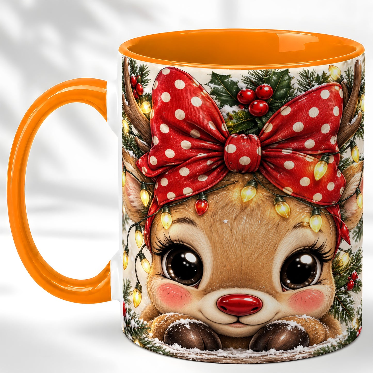 #pl[11oz|Orange] Cute Christmas Reindeer Coffee Mug, Holiday Deer Mug, Ceramic Cup