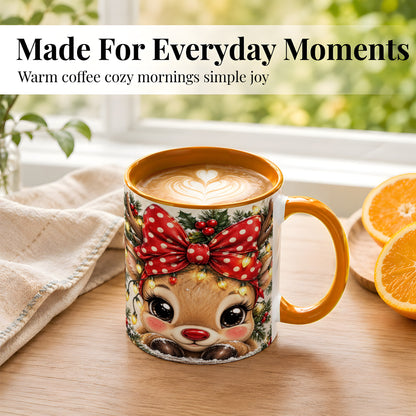 #pl[11oz|Orange] Cute Christmas Reindeer Coffee Mug, Holiday Deer Mug, Ceramic Cup